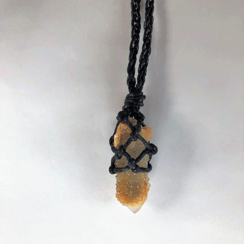 Striking Citrine Spirit Quartz Necklace in Stylish Macramé Wrap